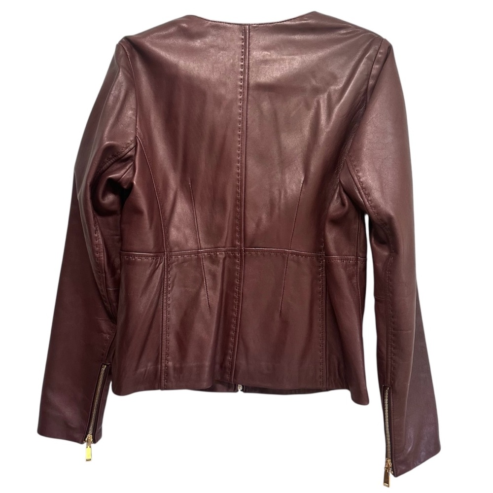 T Tahari dark chocolate brown 100% lamb leather jacket, size Large - Picture 3 of 7